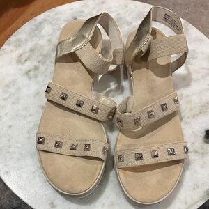 Anne Klein Gold and Cream Studded Sandals